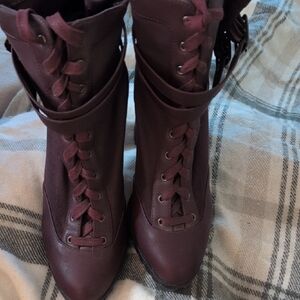 Brown High-Top Lace-Up Shoes with Suede Texture